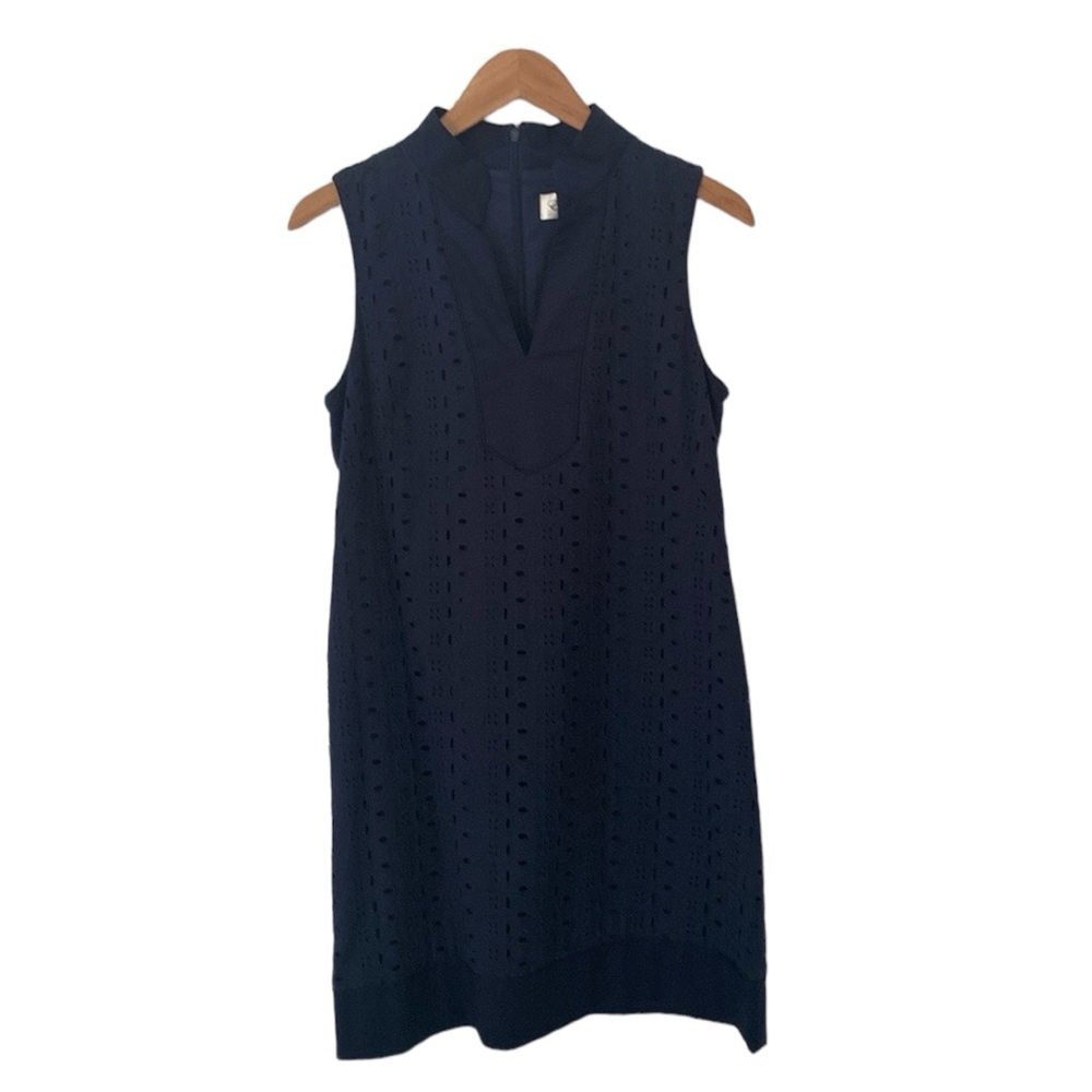Eliza J Sleeveless Mandarin Collar Dress Navy Blue 8